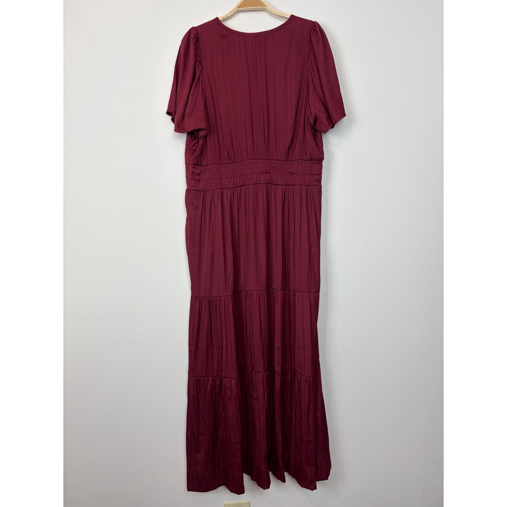 Anthropologie The Somerset Maxi Dress Satin XL Wine A-Line Tiered Smocked NWT - Picture 5 of 12